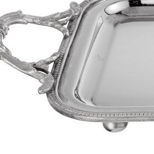Regal Line – Rectangular Silver-Plated Brass Tray with Ornate Handles