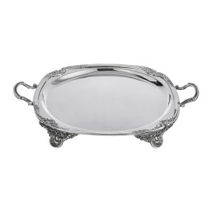 Regal Silver – Elevated Brass Tray with Ornate Handles and Feet
