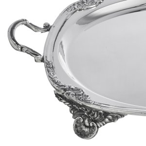 Regal Silver – Elevated Brass Tray with Ornate Handles and Feet