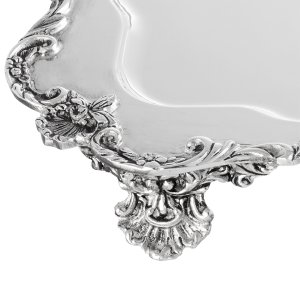 Imperial Grace – Silver-Plated Brass Tray with Baroque Feet