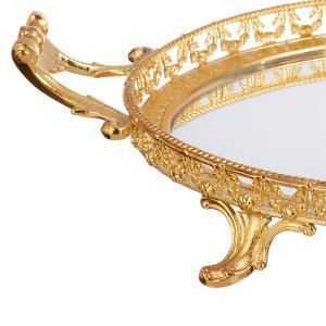 Golden Crown – Mirrored Brass Tray with Regal Filigree Frame