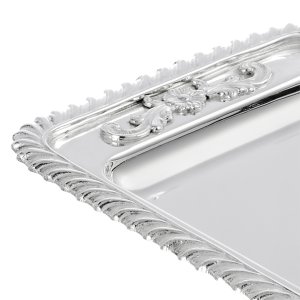 Celeste Silver – Rectangular Brass Tray with Beaded Edge and Floral Relief