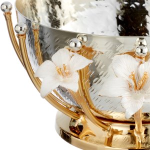 Silver & Gold Decorative Bowl with Enamel Lily Details