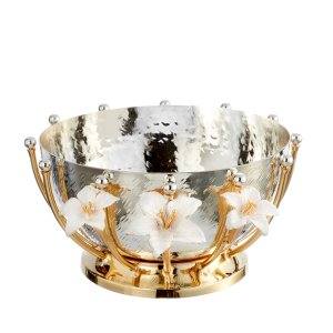 Silver & Gold Decorative Bowl with Enamel Lily Details