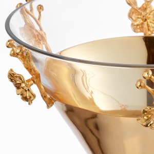 Golden Bloom Glass Bowl with Sculpted Florals