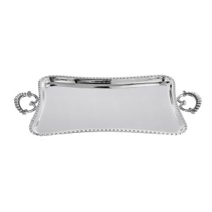 Florence Ornate Handle Tray -- Silver-Plated Brass Tray with Decorative Baroque-Style Handles
