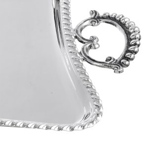 Florence Ornate Handle Tray -- Silver-Plated Brass Tray with Decorative Baroque-Style Handles