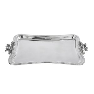 Eden Bloom Tray - Floral Handle Silver-Plated Brass Serving Tray