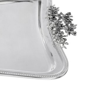 Eden Bloom Tray - Floral Handle Silver-Plated Brass Serving Tray