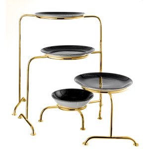 Gold-Finished Four-Tier Plate Stand