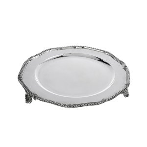 Silver-Plated Brass Decorative Tray with Rope Border and Ornate Feet