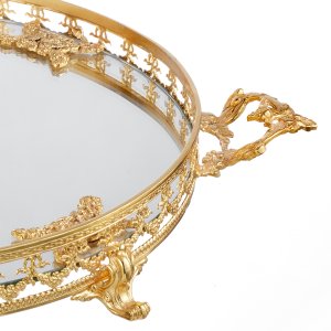 Imperial Mirror – Gold Plated Brass Oval Tray with Decorative Handles