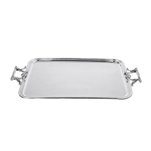 Regal Arte – Silver Plated Rectangular Brass Tray with Ornate Handles