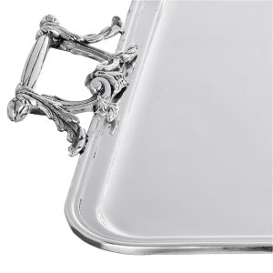Regal Arte – Silver Plated Rectangular Brass Tray with Ornate Handles
