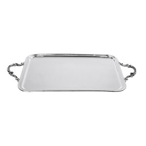 Aria Luxe – Silver Plated Rectangular Brass Tray with Vintage Scroll Handles