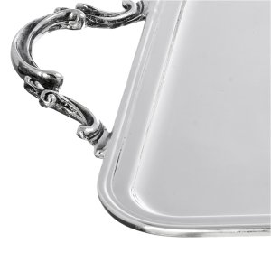 Aria Luxe – Silver Plated Rectangular Brass Tray with Vintage Scroll Handles