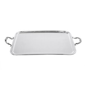 Celeste Noble – Silver Plated Rectangular Brass Tray with Elegant Curved Handles