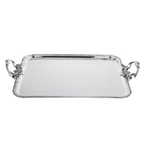 Cordelia Classic – Silver Plated Rectangular Brass Tray with Rope-Edge Detailing