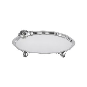 Elegant Silver – Brass Oval Tray with Floral Handles