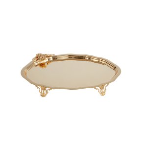 Luxe Gold – Brass Oval Tray with Floral Handles