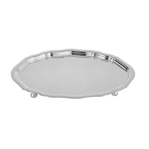Luxe Elegance – Silver-Plated Oval Brass Tray with Decorative Feet