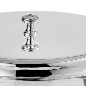 Oval Glass Casserole Dish with Silver Lid – Narrow Rim