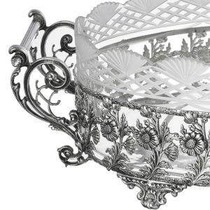 Floral Silver Serving Basket with Frosted Edge