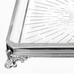 Sunbeam-Inspired Rectangular Glass Tray with Silver Frame