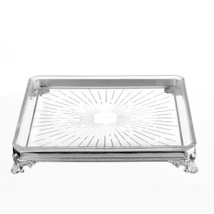 Sunbeam-Inspired Rectangular Glass Tray with Silver Frame