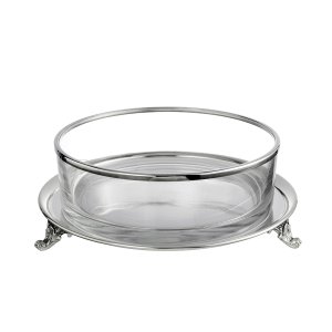 Glass Serving Bowl with Silver-Plated Footed Base
