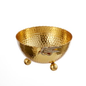 Hammered Brass Decorative Bowl with Silver Bird Accent