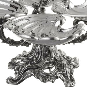 Ornate Silver-Plated Brass Three-Part Shell Dish with Intricate Base