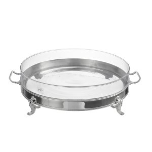 Silver-Plated Brass Round Glass Tray with Handles