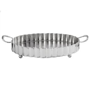 Modern Crest – Fluted Brass Tray with Silver Finish and Twisted Handles