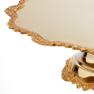 Gold-Plated Brass Decorative Cake Stand with Ornate Border