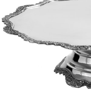Silver-Plated Brass Cake Stand with Ornate Border and Pedestal Base