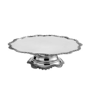 Silver-Plated Brass Cake Stand with Ornate Border and Pedestal Base