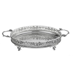Royal Garden – Silver-Plated Brass Tray with Floral Lattice Design