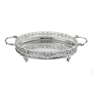 Royal Garden – Silver-Plated Brass Tray with Floral Lattice Design