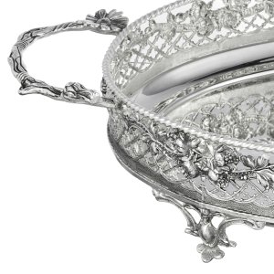 Royal Garden – Silver-Plated Brass Tray with Floral Lattice Design