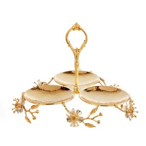 Elegant Three-Tier Gold-Plated Brass Floral Stand