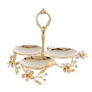 Elegant Three-Tier Gold-Plated Brass Floral Stand