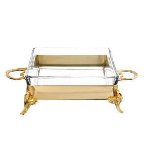 Compact Rectangular Gold Baking Dish Holder