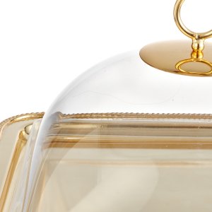 Gold-Plated Footed Serving Tray with Dome Cover