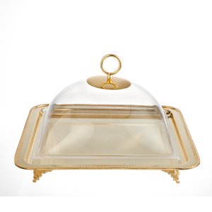Gold-Plated Footed Serving Tray with Dome Cover