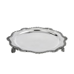 Silver-Plated Brass Decorative Tray with Ornate Border