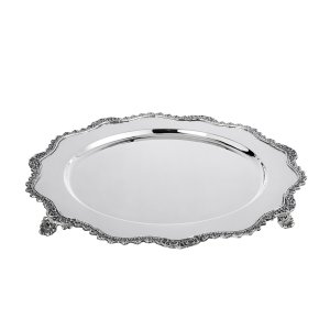 Silver-Plated Brass Decorative Tray with Ornate Border