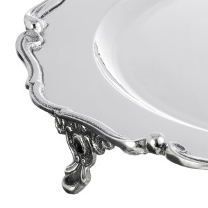 Silver-Plated Brass Decorative Tray with Ornate Feet