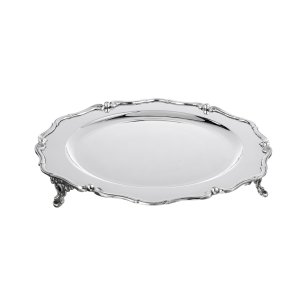 Silver-Plated Brass Decorative Tray with Ornate Feet