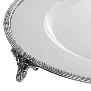 Silver-Plated Brass Decorative Tray with Embellished Feet